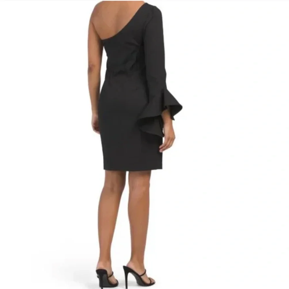 TRINA TURK Women’s Black Kadinsky One Shoulder  Cocktail Mini Dress 10